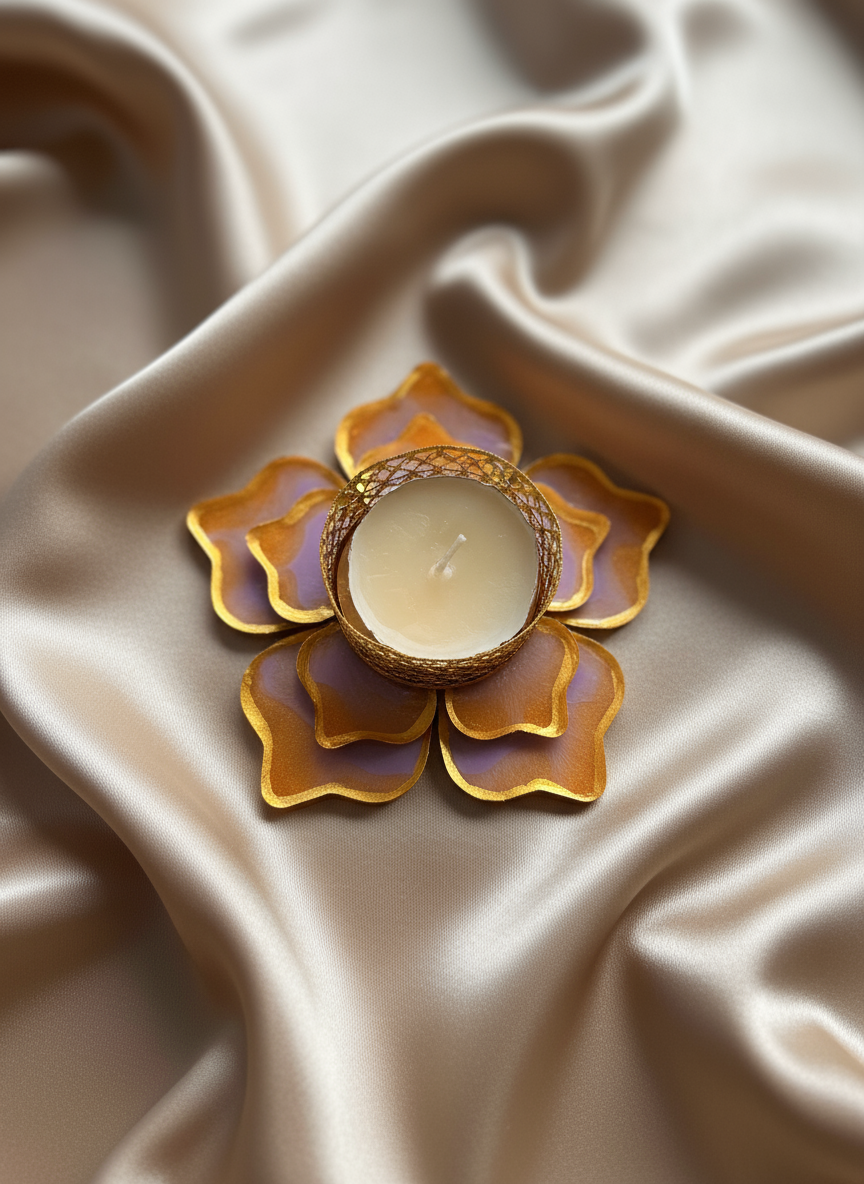 Resin Tealight Holder Golden and Purple