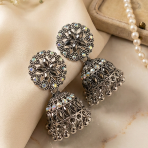 Antique Silver Oxidised Jhumka