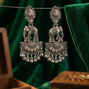 Silver Oxidised Elephant Earrings